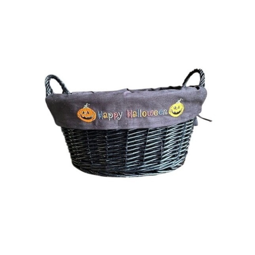 Black Wicker Halloween Trick or Treat Basket with Happy Halloween Liner